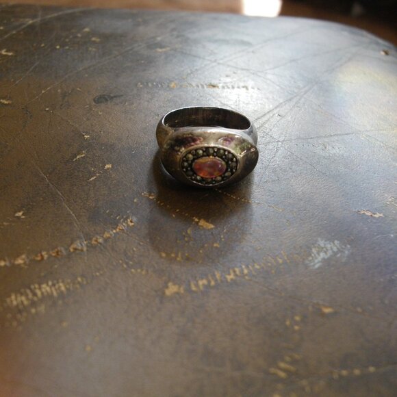 Women's Sterling Silver Statement Ring w/ Iridescent Gemstone & Marcasites - Picture 2 of 3